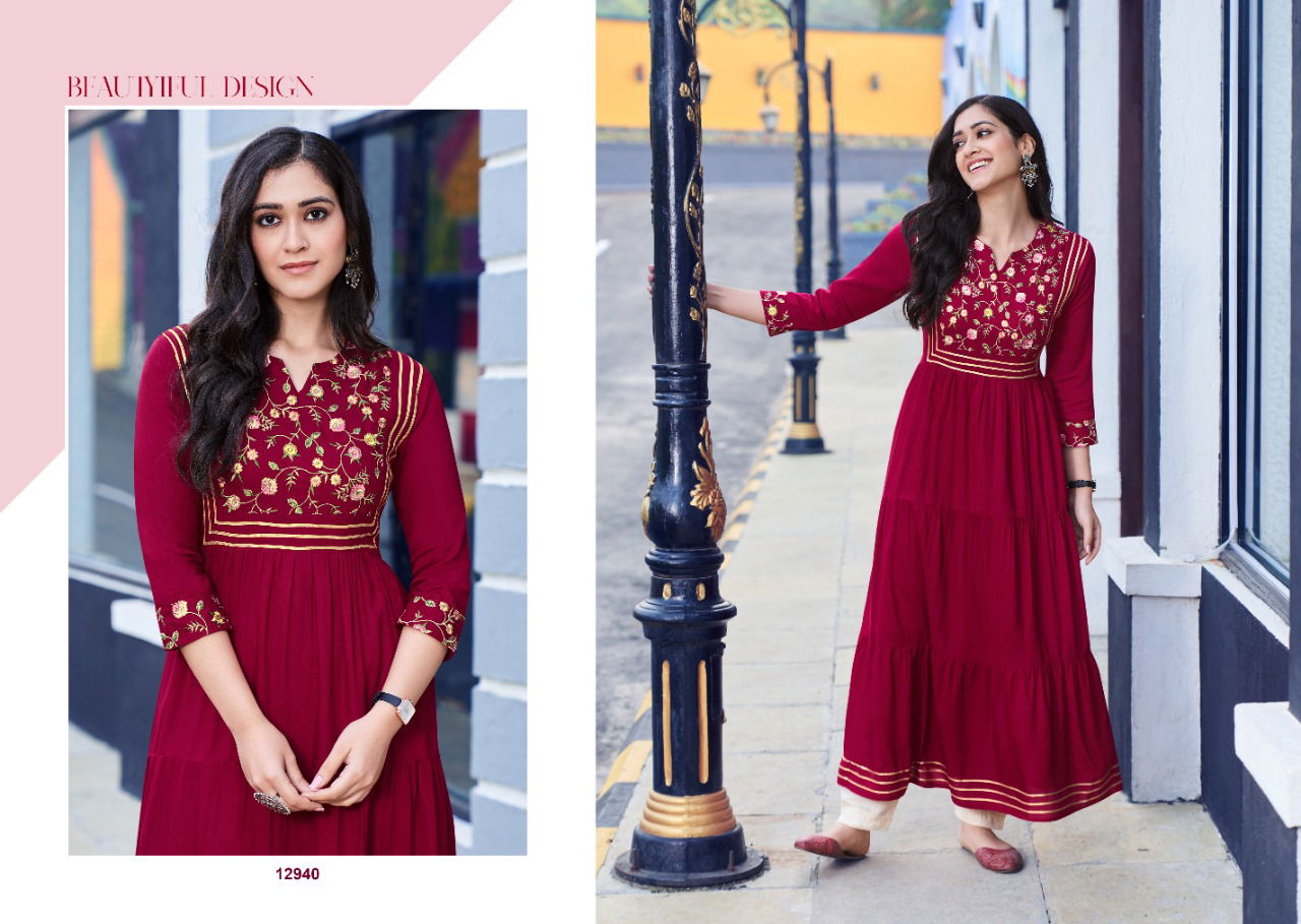 Kalaroop Zoya Fancy Party Wear Heavy Rayon Embroidery Kurti Collection